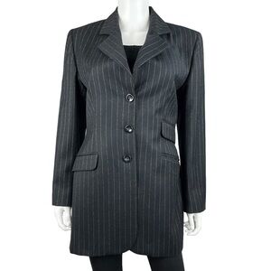 Women’s‎ Black Pinstripe 100% Wool Blazer Jacket Size EU 44 - Made in Italy